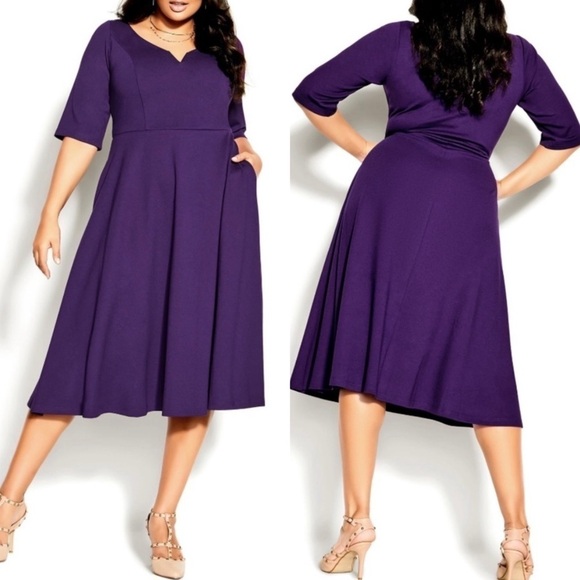 NWT City Chic Women's Plus Size Cute Girl Elbow Sleeve Midi Dress Petunia - Picture 1 of 8